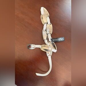 White Leather Metallic Accent Belt